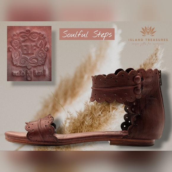 Elf Midsummer Sandals Sz 6 Handcrafted Brown Soft Leather Ankle StrapButtons